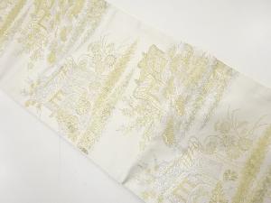 御所車に草花模様織り出し　袋帯